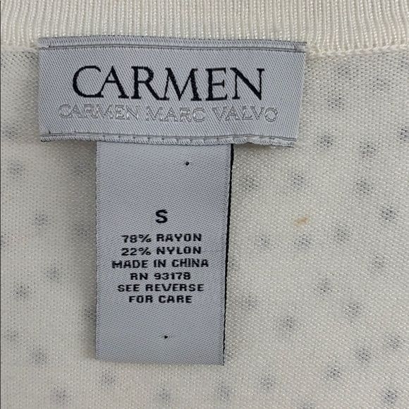 CARMEN MARC VALVO womens S creme studded V neck Rayon Blend sweater - Picture 3 of 5